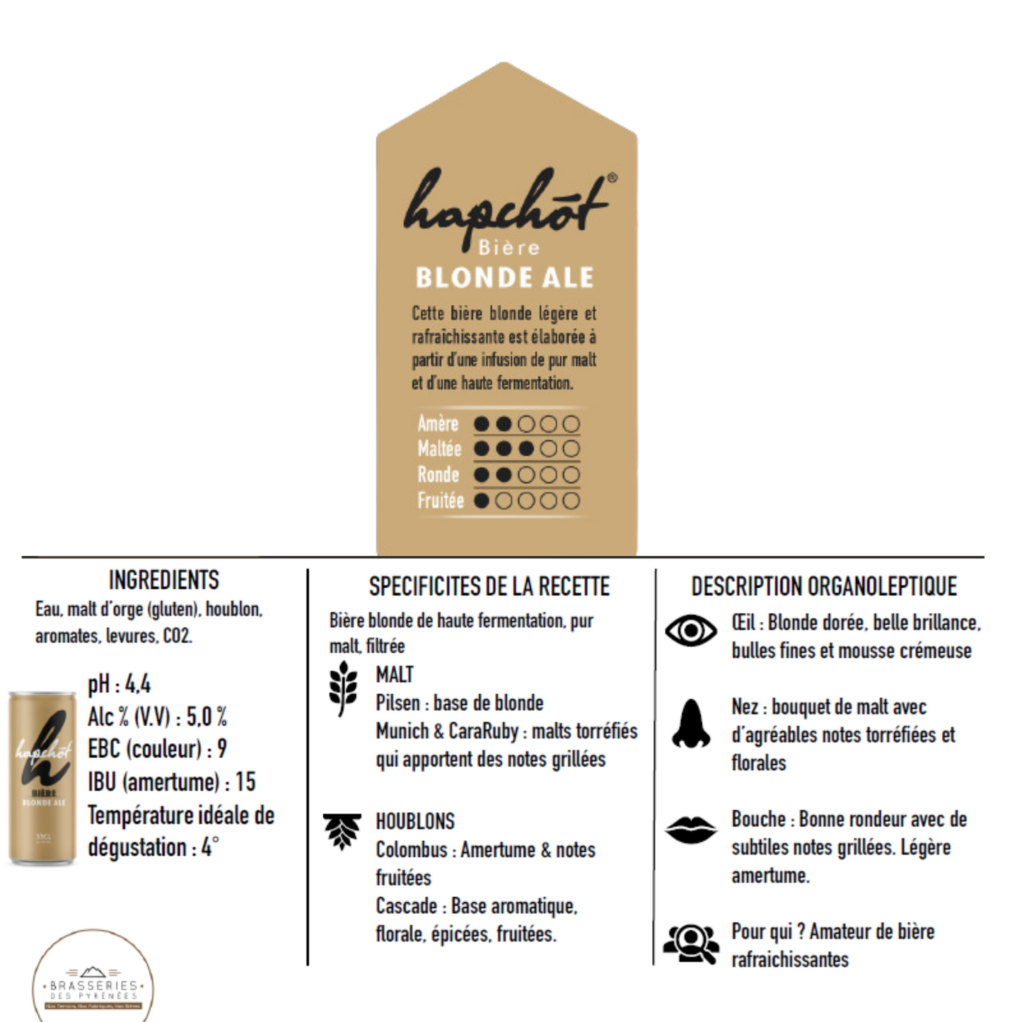 HAPCHOT Blonde - Carton de 12 canettes 33 cl