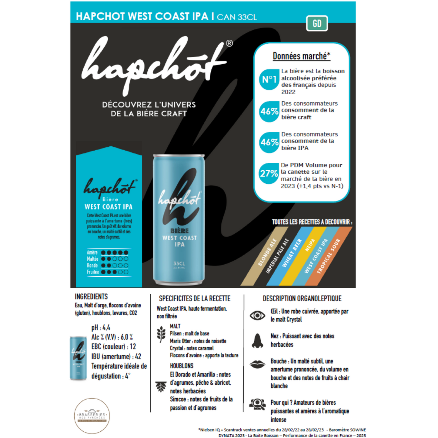 HAPCHOT West Coast Ipa - Carton de 12 canettes 33 cl