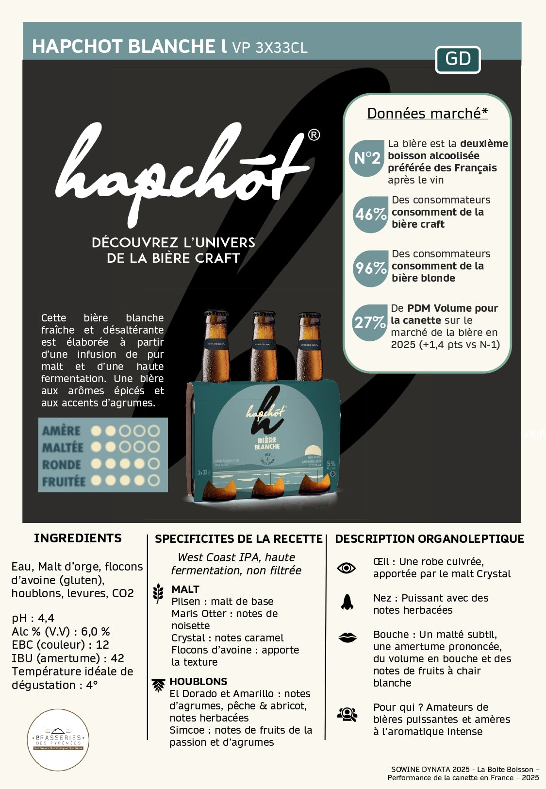 HAPCHOT Blanche - Carton de 24 bouteilles 33 cl