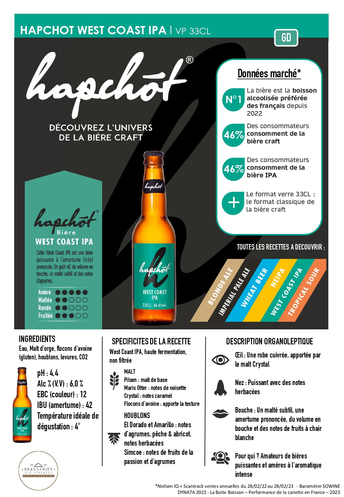 HAPCHOT West Coast Ipa - Carton de 24 bouteilles 33 cl