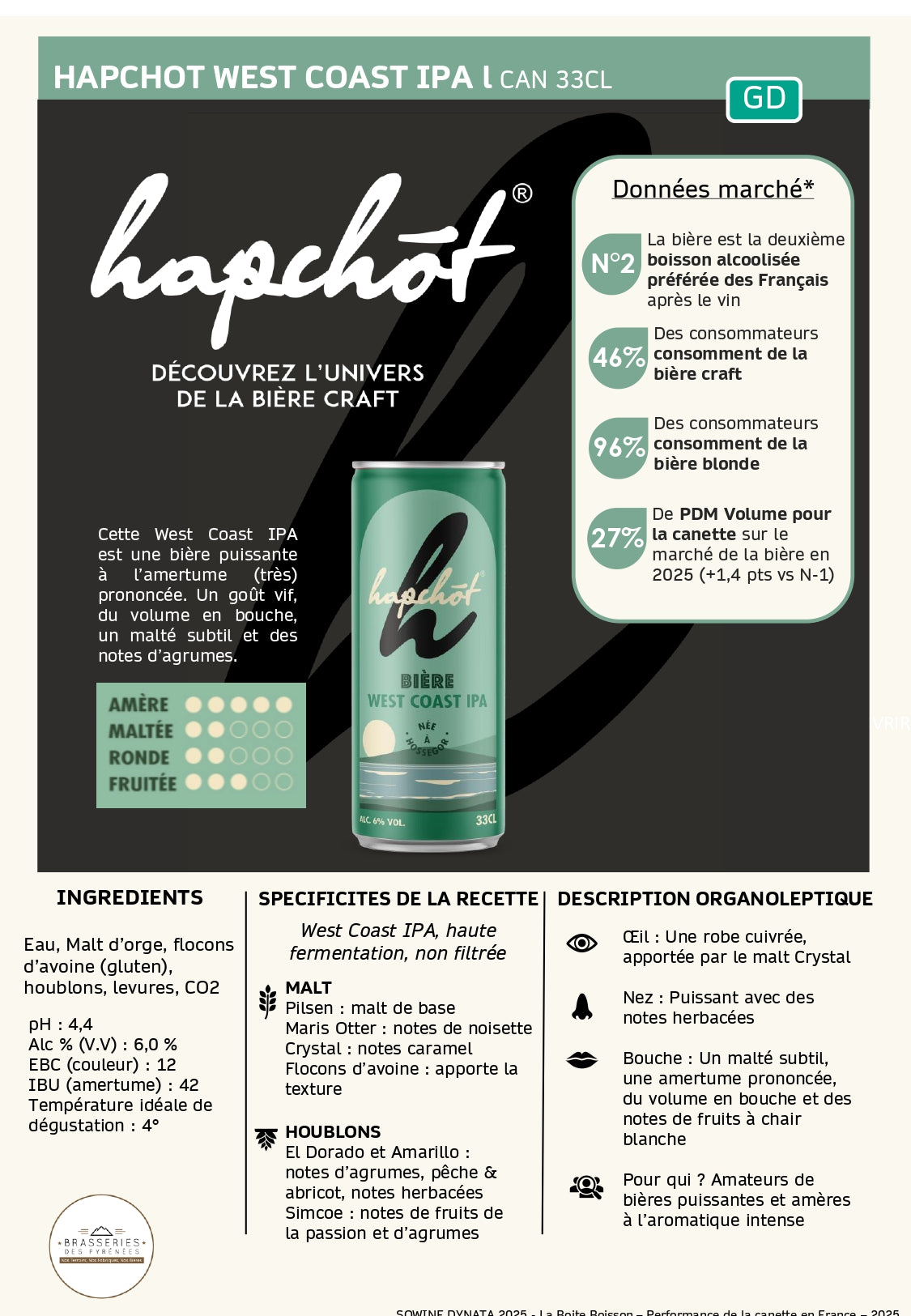 HAPCHOT West Coast Ipa - Carton de 24 bouteilles 33 cl