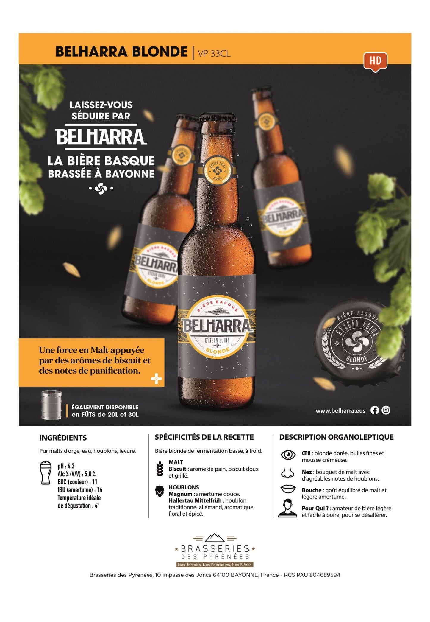 bouteille biere belharra blonde brasserie bayonne 33 cl