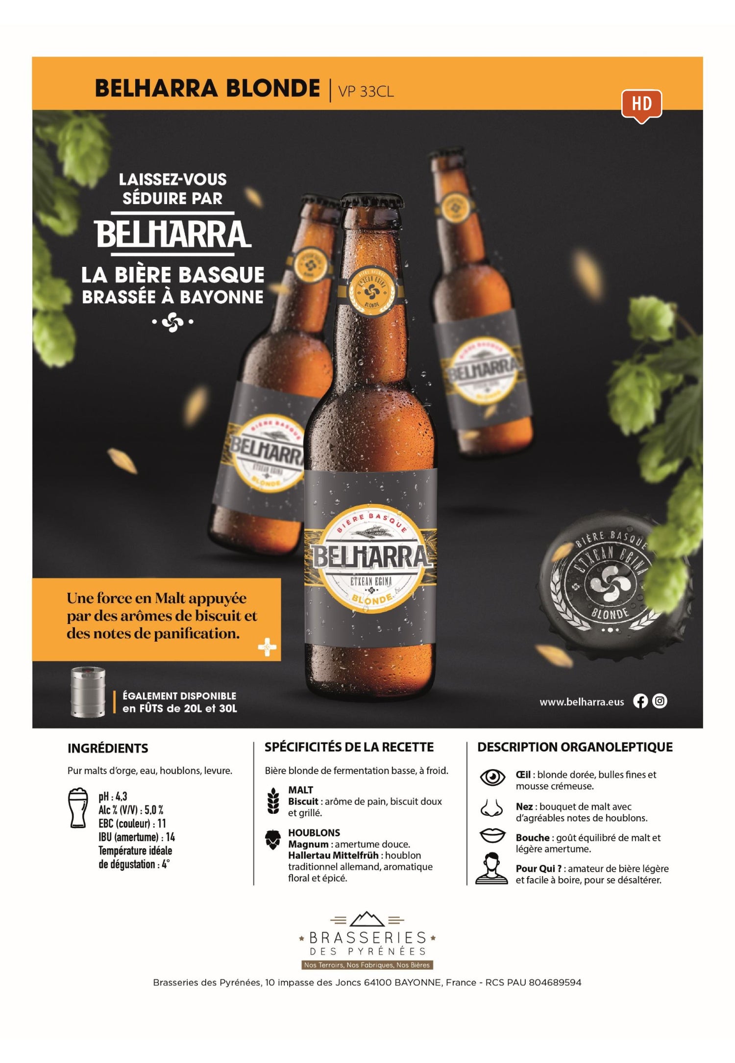 bouteille biere belharra blonde brasserie bayonne 33 cl